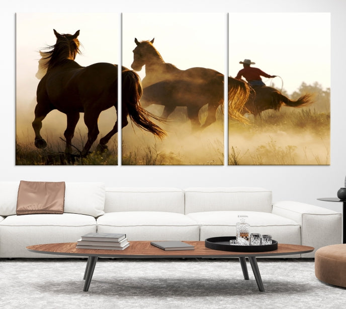 Horses and Cowboys Large Wall Art Canvas Print