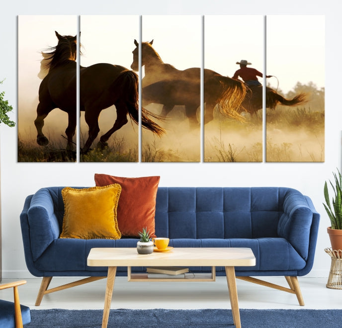 Horses and Cowboys Large Wall Art Canvas Print