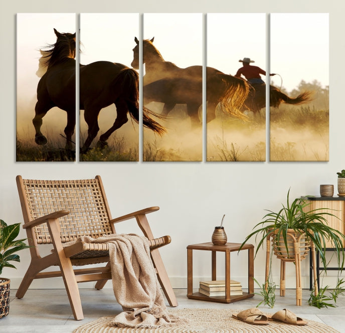 Horses and Cowboys Large Wall Art Canvas Print