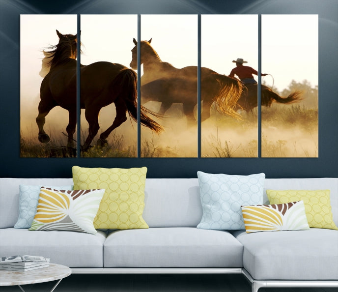 Horses and Cowboys Large Wall Art Canvas Print