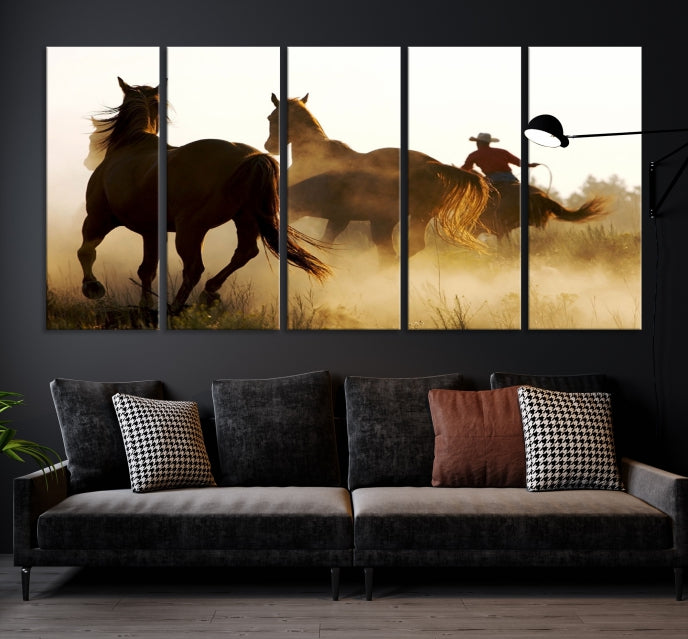 Horses and Cowboys Large Wall Art Canvas Print