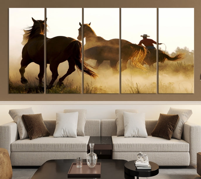 Horses and Cowboys Large Wall Art Canvas Print