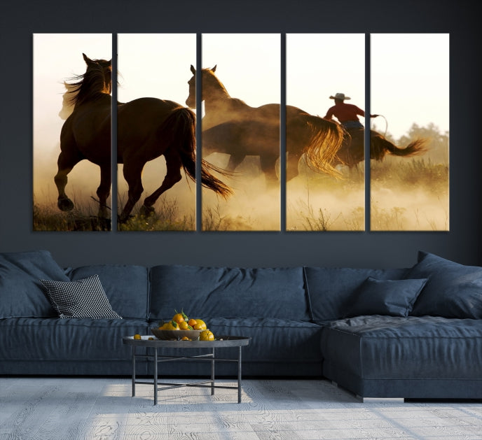 Horses and Cowboys Large Wall Art Canvas Print