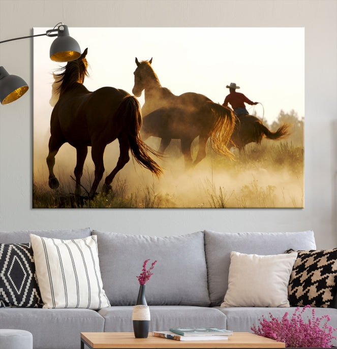 Horses and Cowboys Large Wall Art Canvas Print