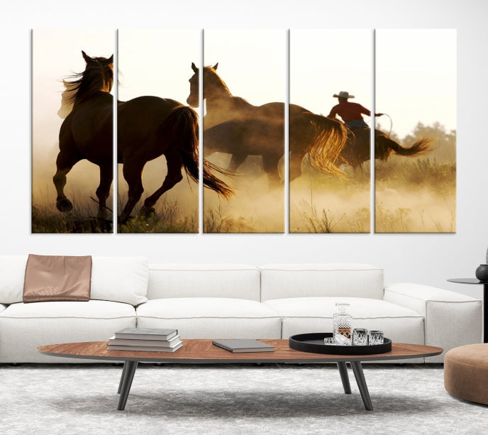 Horses and Cowboys Large Wall Art Canvas Print