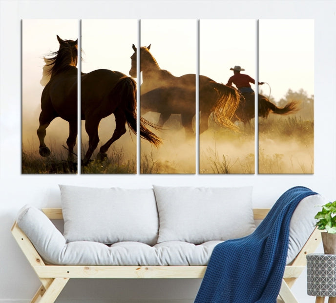 Horses and Cowboys Large Wall Art Canvas Print