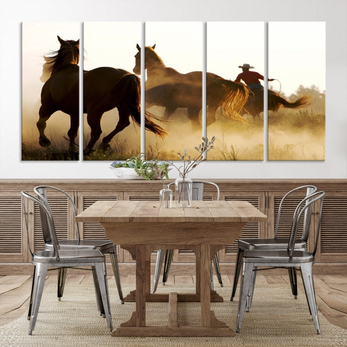 Horses and Cowboys Large Wall Art Canvas Print