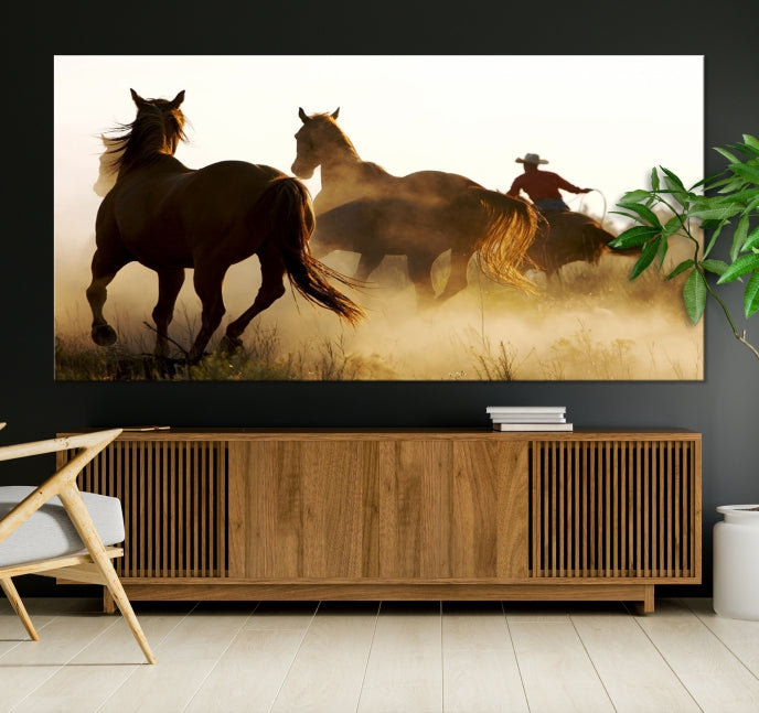 Horses and Cowboys Large Wall Art Canvas Print