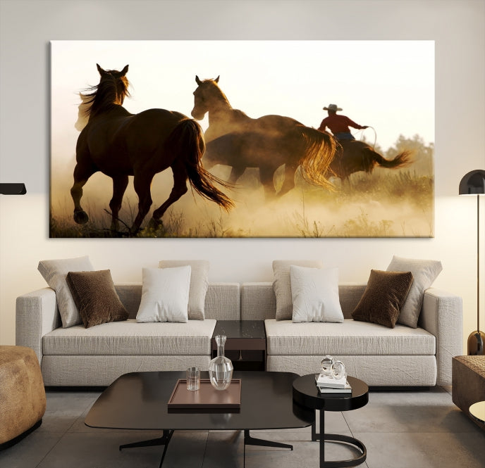 Horses and Cowboys Large Wall Art Canvas Print