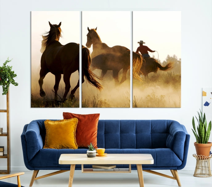 Horses and Cowboys Large Wall Art Canvas Print