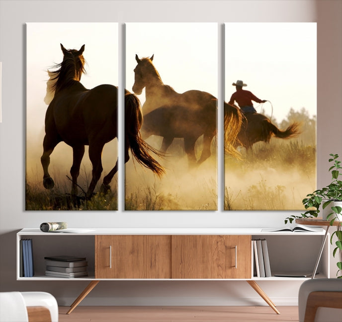 Horses and Cowboys Large Wall Art Canvas Print