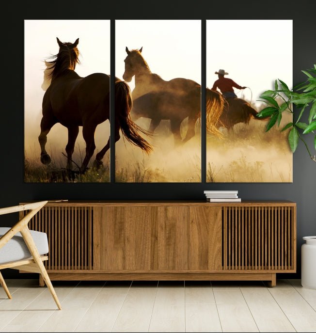 Horses and Cowboys Large Wall Art Canvas Print