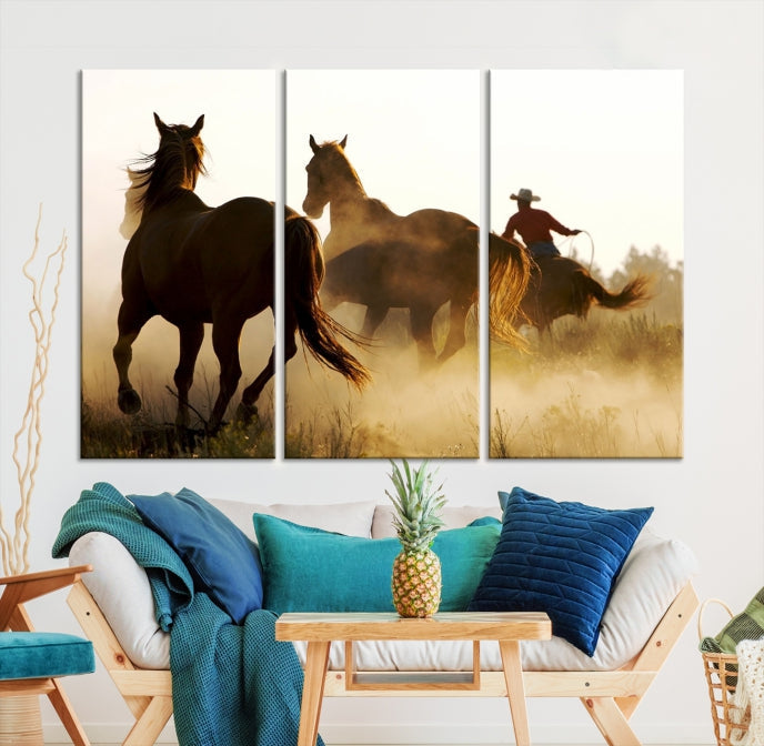 Horses and Cowboys Large Wall Art Canvas Print