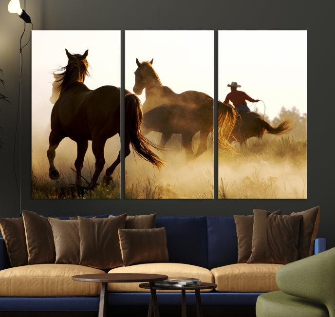 Horses and Cowboys Large Wall Art Canvas Print