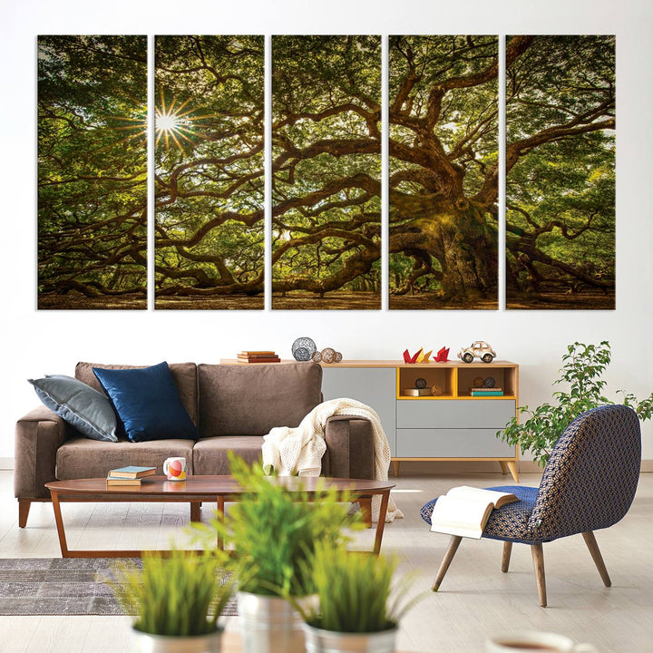 Huge Angel Oak Tree Wall Art Canvas Print, Oak Canvas Wall Decor Nature Fine Art Print Set of 3 Framed