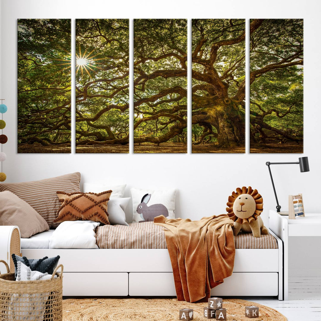 Huge Angel Oak Tree Wall Art Canvas Print, Oak Canvas Wall Decor Nature Fine Art Print Set of 3 Framed