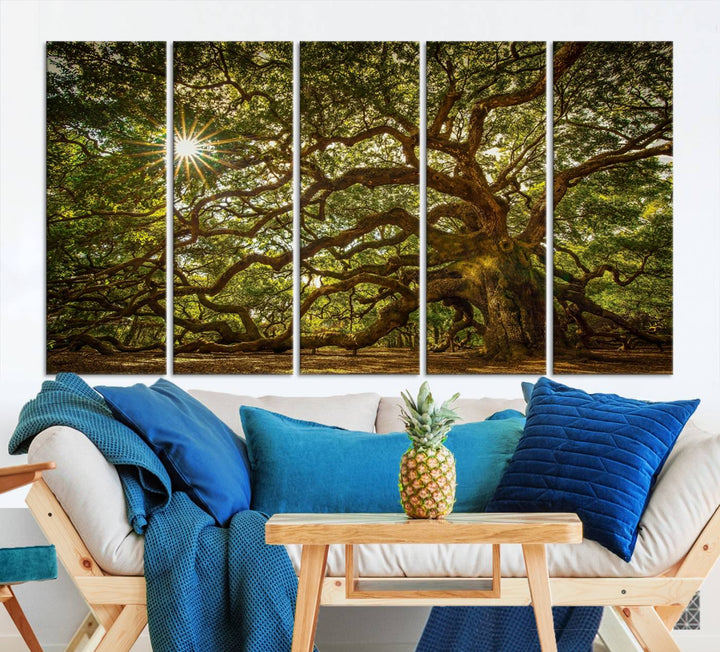 Huge Angel Oak Tree Wall Art Canvas Print, Oak Canvas Wall Decor Nature Fine Art Print Set of 3 Framed