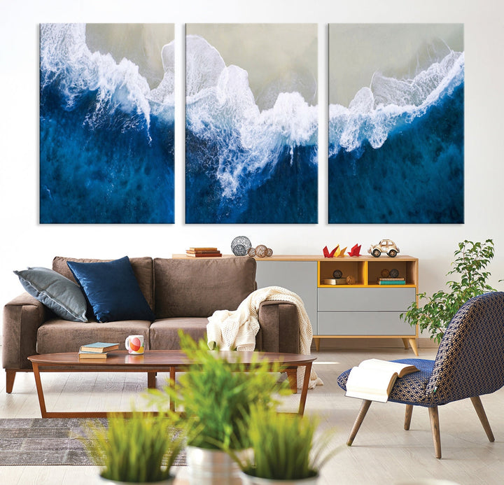 Hypnotic Aerial Beach Photo Wall Art Print Extra Large Ocean Canvas Print