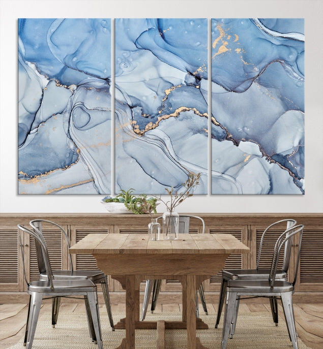 Ice Blue Abstract Painting Printed on Premium Giclee Canvas Wall Art