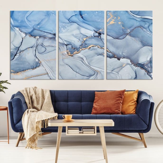 Ice Blue Abstract Painting Printed on Premium Giclee Canvas Wall Art