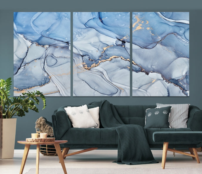 Ice Blue Abstract Painting Printed on Premium Giclee Canvas Wall Art