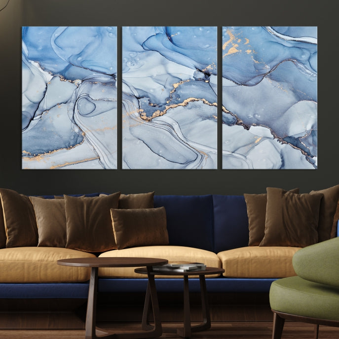 Ice Blue Abstract Painting Printed on Premium Giclee Canvas Wall Art