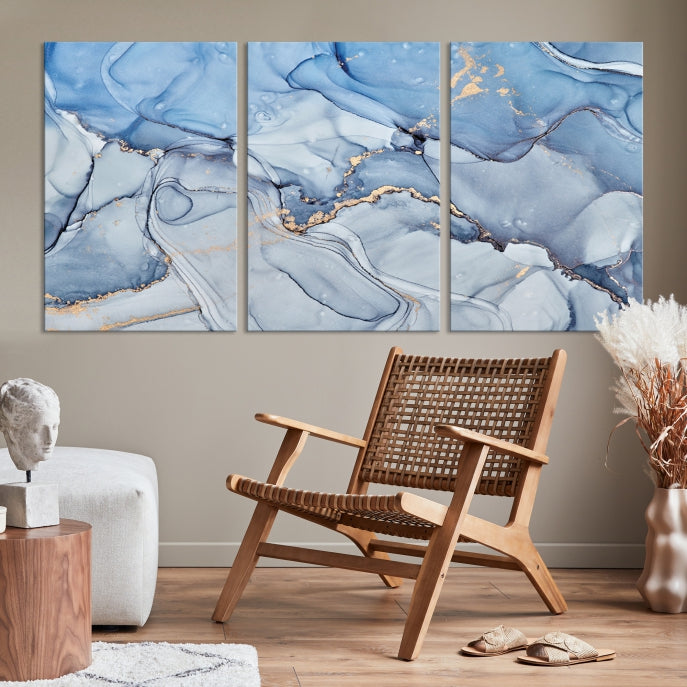 Ice Blue Abstract Painting Printed on Premium Giclee Canvas Wall Art