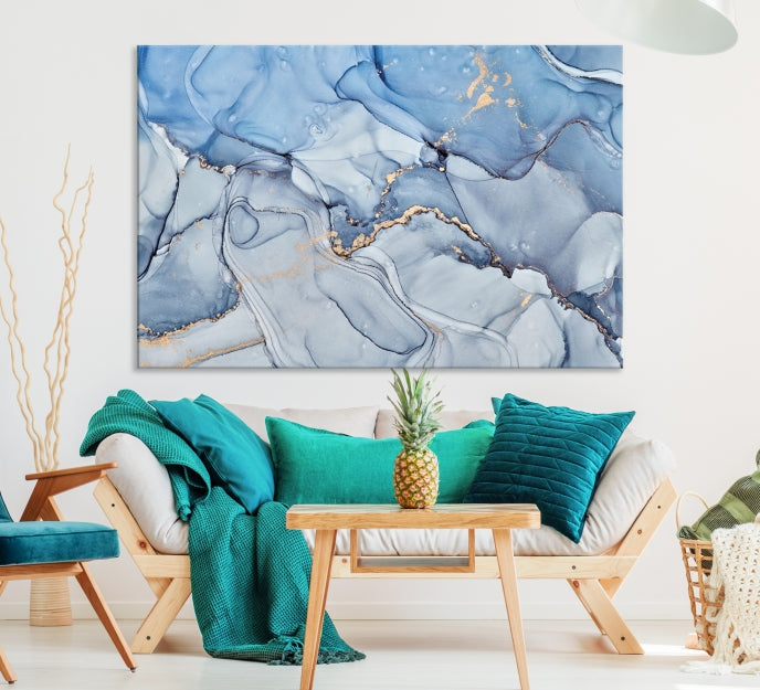 Ice Blue Abstract Painting Printed on Premium Giclee Canvas Wall Art