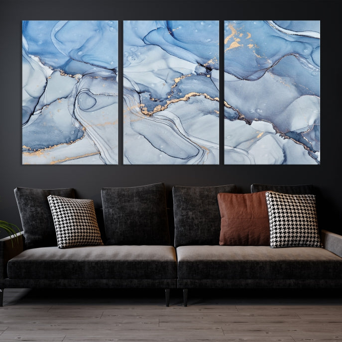 Ice Blue Abstract Painting Printed on Premium Giclee Canvas Wall Art