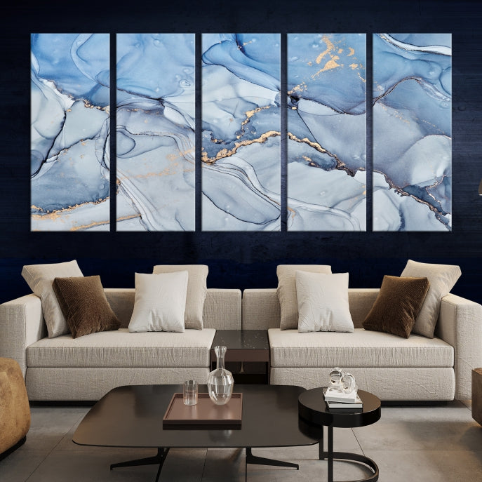 Ice Blue Abstract Painting Printed on Premium Giclee Canvas Wall Art