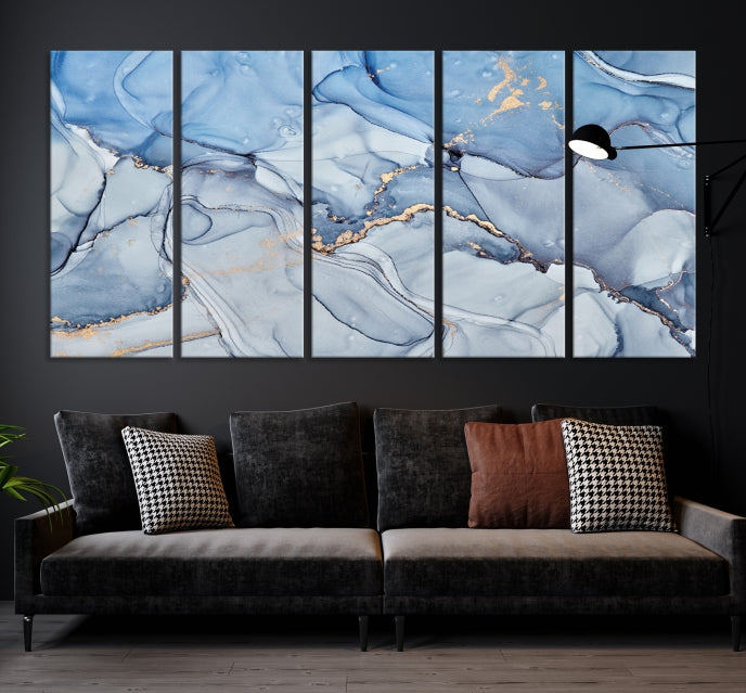 Ice Blue Abstract Painting Printed on Premium Giclee Canvas Wall Art