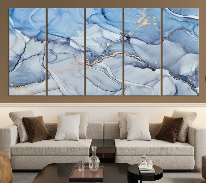 Ice Blue Abstract Painting Printed on Premium Giclee Canvas Wall Art