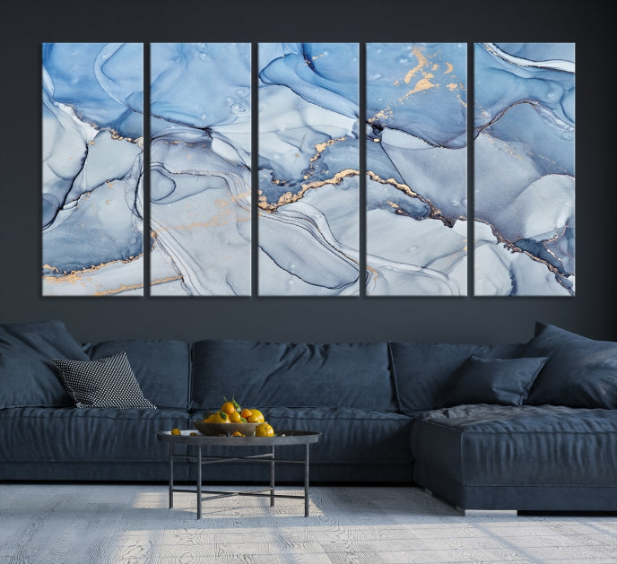 Ice Blue Abstract Painting Printed on Premium Giclee Canvas Wall Art