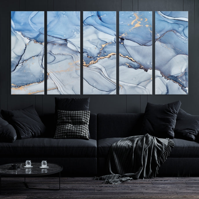 Ice Blue Abstract Painting Printed on Premium Giclee Canvas Wall Art