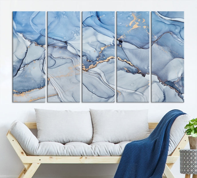 Ice Blue Abstract Painting Printed on Premium Giclee Canvas Wall Art