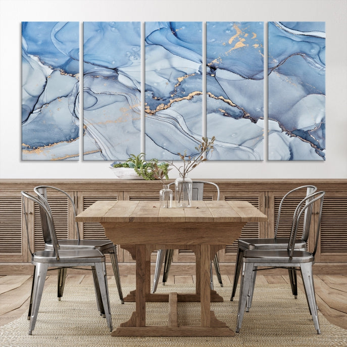 Ice Blue Abstract Painting Printed on Premium Giclee Canvas Wall Art