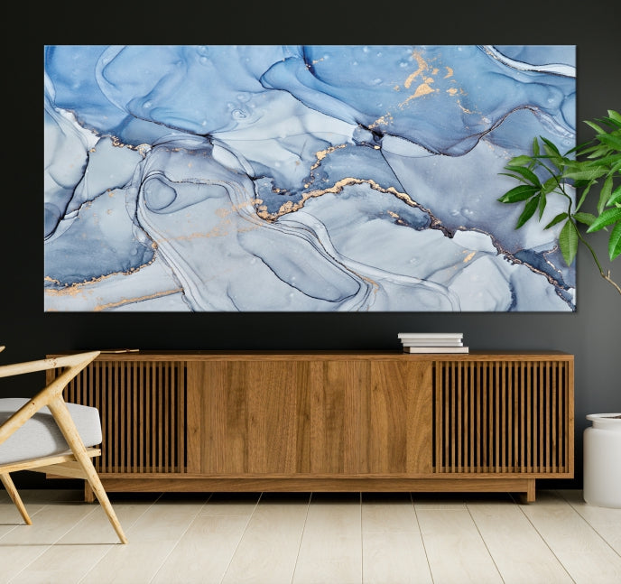 Ice Blue Abstract Painting Printed on Premium Giclee Canvas Wall Art