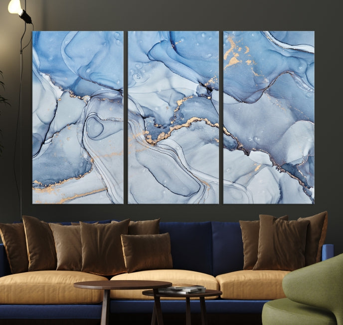 Ice Blue Abstract Painting Printed on Premium Giclee Canvas Wall Art