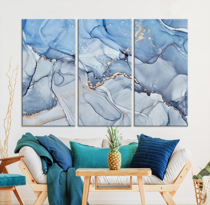 Ice Blue Abstract Painting Printed on Premium Giclee Canvas Wall Art