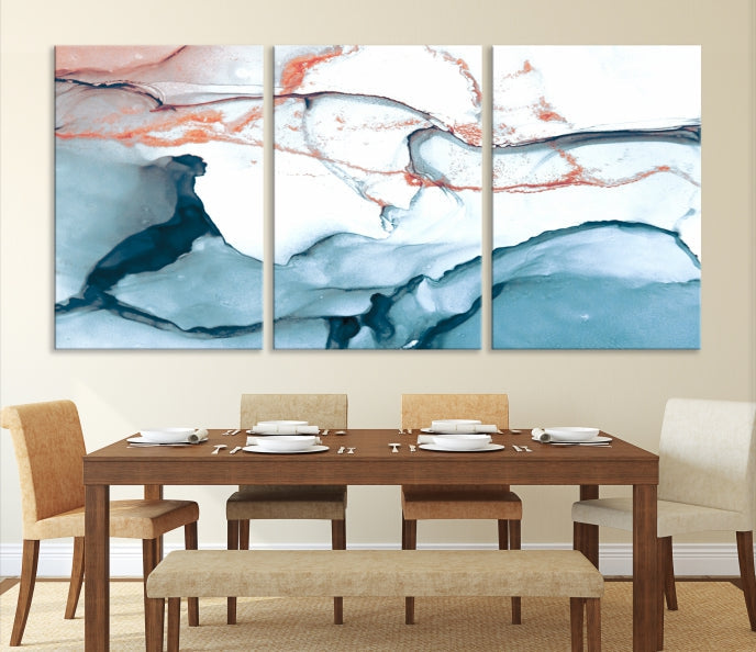 Ice Blue and Rose Gold Marble Abstract Wall Art Large Modern Canvas Print