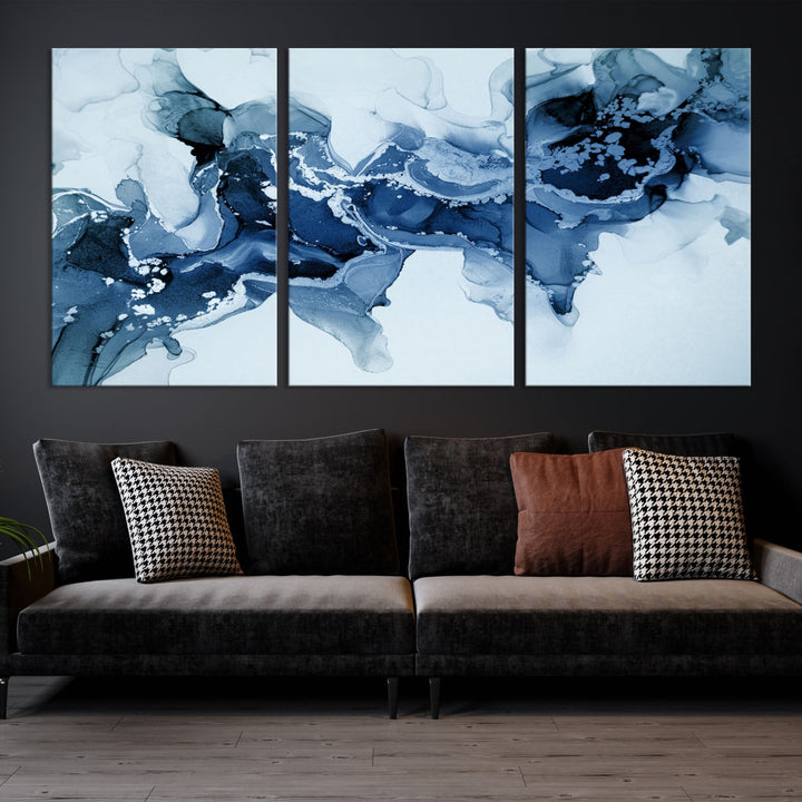 Ice Blue Marble Fluid Effect Wall Art Abstract Painting Premium Giclee Canvas Print