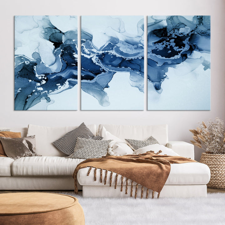 Ice Blue Marble Fluid Effect Wall Art Abstract Painting Premium Giclee Canvas Print