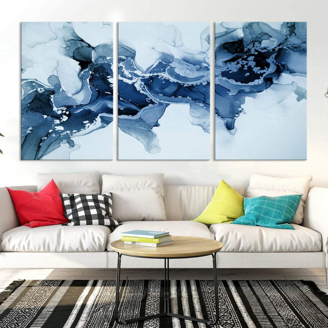 Ice Blue Marble Fluid Effect Wall Art Abstract Painting Premium Giclee Canvas Print