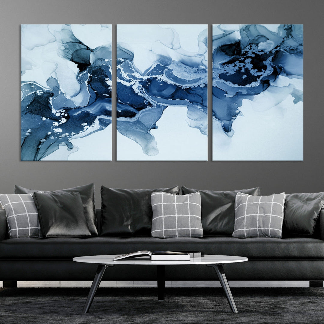 Ice Blue Marble Fluid Effect Wall Art Abstract Painting Premium Giclee Canvas Print