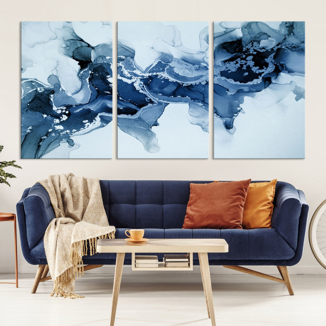 Ice Blue Marble Fluid Effect Wall Art Abstract Painting Premium Giclee Canvas Print