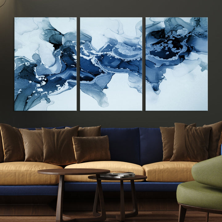 Ice Blue Marble Fluid Effect Wall Art Abstract Painting Premium Giclee Canvas Print