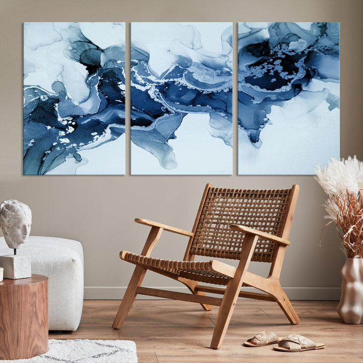 Ice Blue Marble Fluid Effect Wall Art Abstract Painting Premium Giclee Canvas Print