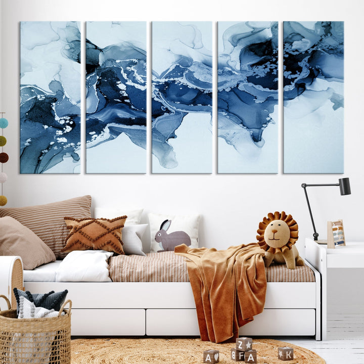 Ice Blue Marble Fluid Effect Wall Art Abstract Painting Premium Giclee Canvas Print