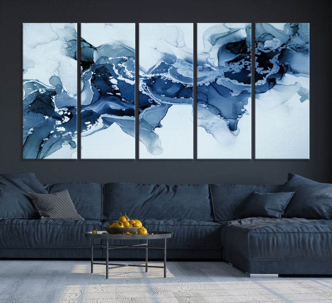 Ice Blue Marble Fluid Effect Wall Art Abstract Painting Premium Giclee Canvas Print