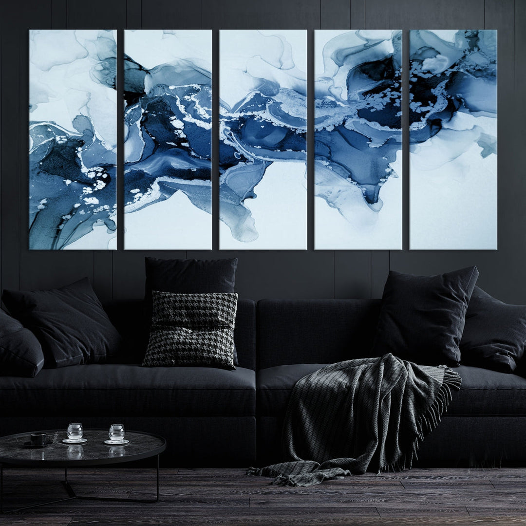 Ice Blue Marble Fluid Effect Wall Art Abstract Painting Premium Giclee Canvas Print